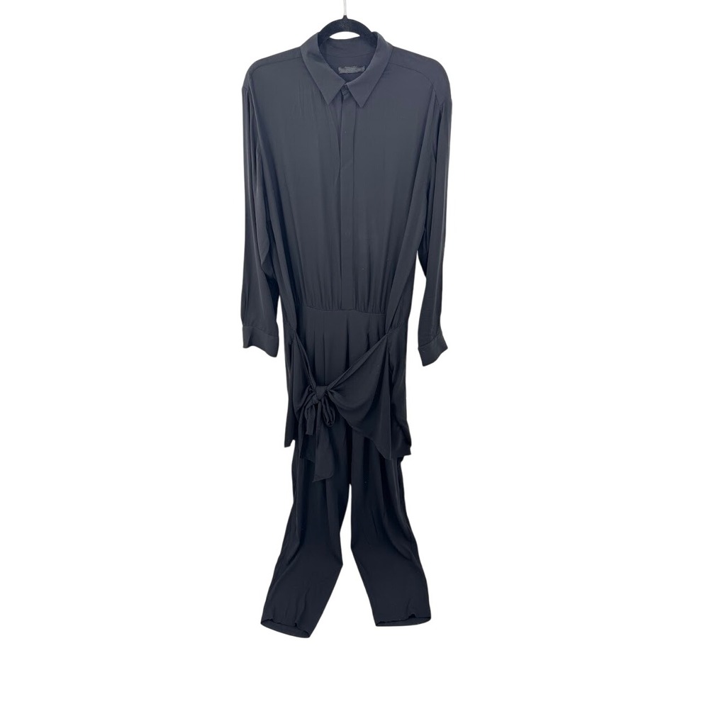 The‎ Row Black Silk Long Sleeve Jumpsuit Minimalist Quiet Luxury Belted Large